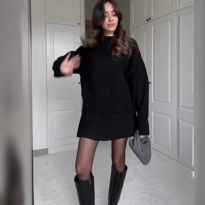 Gebreide Set – Pullover Met Lange Mouwen En Hoge Taille - Glamorix