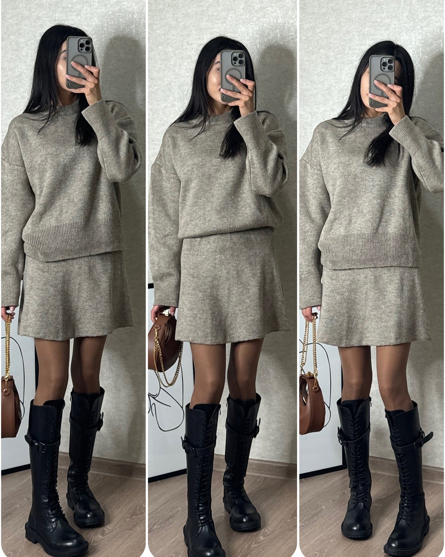 Gebreide Set – Pullover Met Lange Mouwen En Hoge Taille - Glamorix