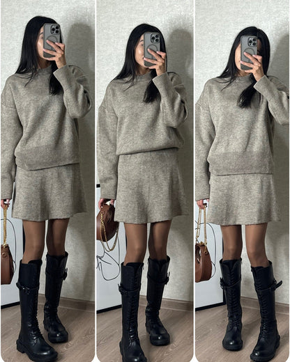 Gebreide Set – Pullover Met Lange Mouwen En Hoge Taille - Glamorix