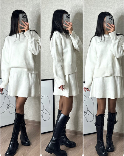 Gebreide Set – Pullover Met Lange Mouwen En Hoge Taille - Glamorix