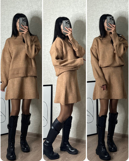 Gebreide Set – Pullover Met Lange Mouwen En Hoge Taille - Glamorix