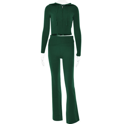 Gebreide Set – Ritsvest Met Capuchon En Hoge Taille Broek - Glamorix