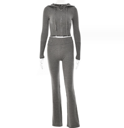 Gebreide Set – Ritsvest Met Capuchon En Hoge Taille Broek - Glamorix