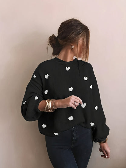 Gebreide Trui Met Jacquard Hartmotief Voor Dames – ELEGANCE - Glamorix