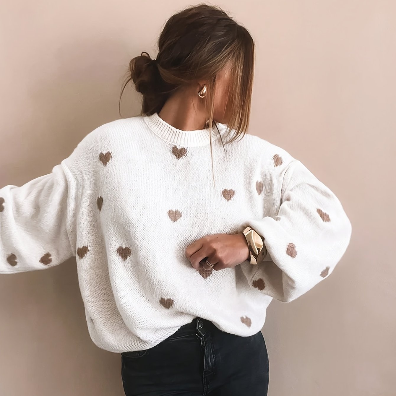Gebreide Trui Met Jacquard Hartmotief Voor Dames – ELEGANCE - Glamorix
