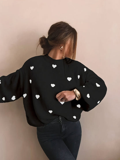 Gebreide Trui Met Jacquard Hartmotief Voor Dames – ELEGANCE - Glamorix