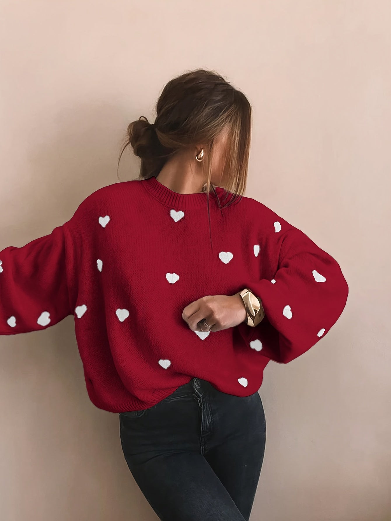 Gebreide Trui Met Jacquard Hartmotief Voor Dames – ELEGANCE - Glamorix