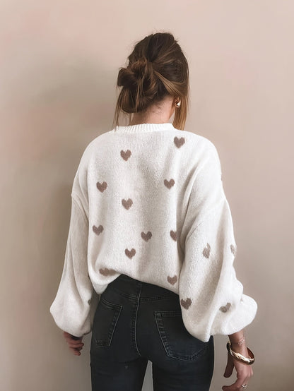Gebreide Trui Met Jacquard Hartmotief Voor Dames – ELEGANCE - Glamorix