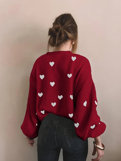 Gebreide Trui Met Jacquard Hartmotief Voor Dames – ELEGANCE - Glamorix