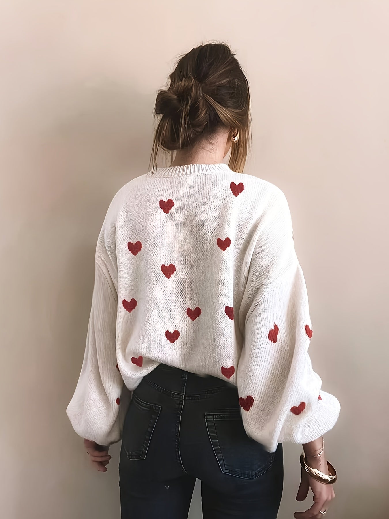Gebreide Trui Met Jacquard Hartmotief Voor Dames – ELEGANCE - Glamorix