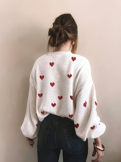 Gebreide Trui Met Jacquard Hartmotief Voor Dames – ELEGANCE - Glamorix