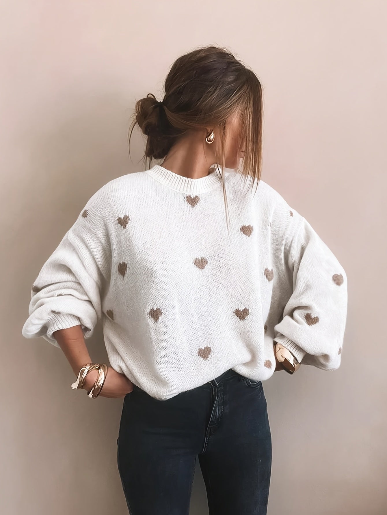 Gebreide Trui Met Jacquard Hartmotief Voor Dames – ELEGANCE - Glamorix