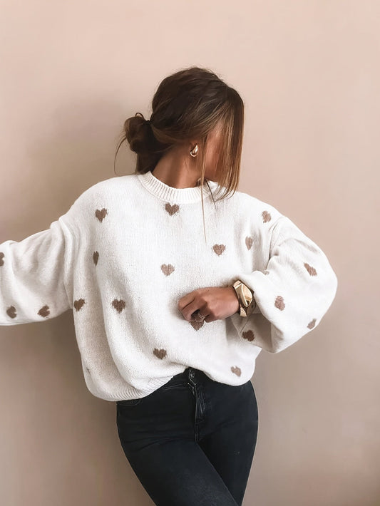 Gebreide Trui Met Jacquard Hartmotief Voor Dames – ELEGANCE - Glamorix