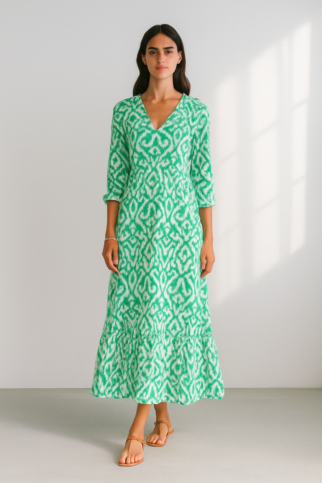 Luchtige dames zomerjurk met V-hals en halve mouwen – SOLENA BREEZE - Glamorix