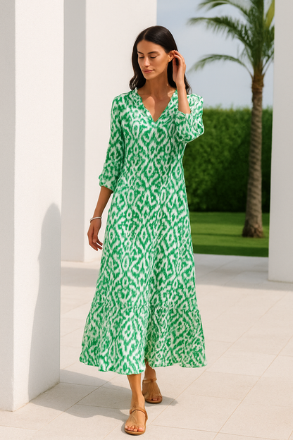 Luchtige dames zomerjurk met V-hals en halve mouwen – SOLENA BREEZE - Glamorix