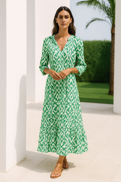 Luchtige dames zomerjurk met V-hals en halve mouwen – SOLENA BREEZE - Glamorix