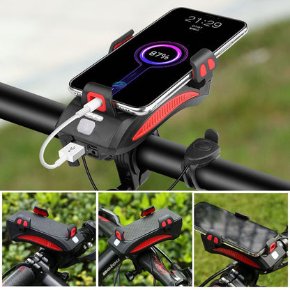 4-in-1 Rechargeable Bike Lights with Powerbank, Phone Holder, and Electronic Horn – LED Safety Lamp for Bicycles - Glamorix