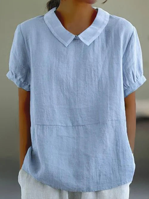 Lichte dames blouse met ronde hals en korte mouwen – ELIORA BLOOM - Glamorix