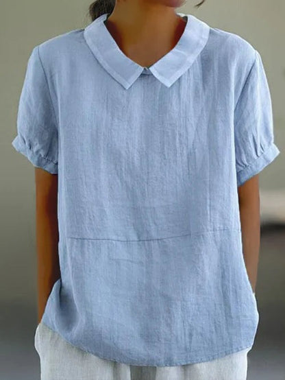 Lichte dames blouse met ronde hals en korte mouwen – ELIORA BLOOM - Glamorix