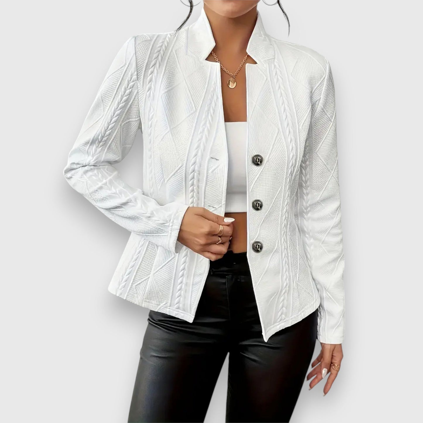 Getailleerde damesblazer met structuur en elegante snit – SERENA FORME - Glamorix