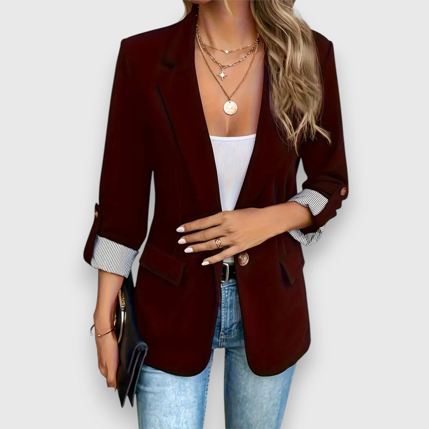 Elegante damesblazer met opgerolde mouwen en relaxte pasvorm – SOLENE BLAIR - Glamorix