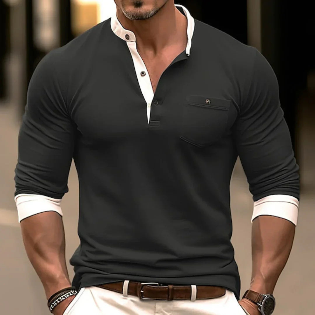 Slim fit Henley longsleeve met knoopsluiting voor heren – FjordHaven - Glamorix