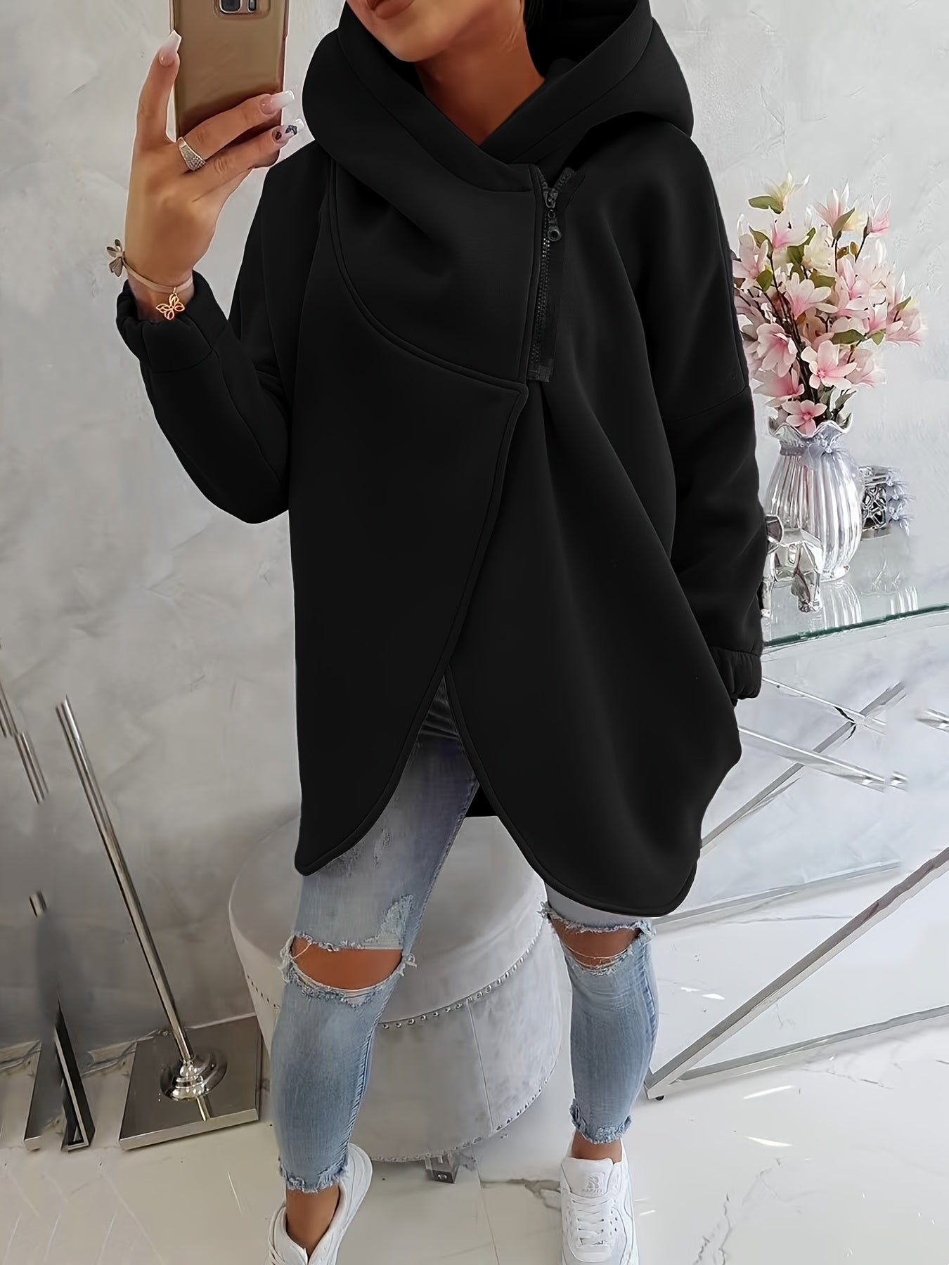 Hoodie met rits en voorzakken voor dagelijks gebruik – VIRON - Glamorix