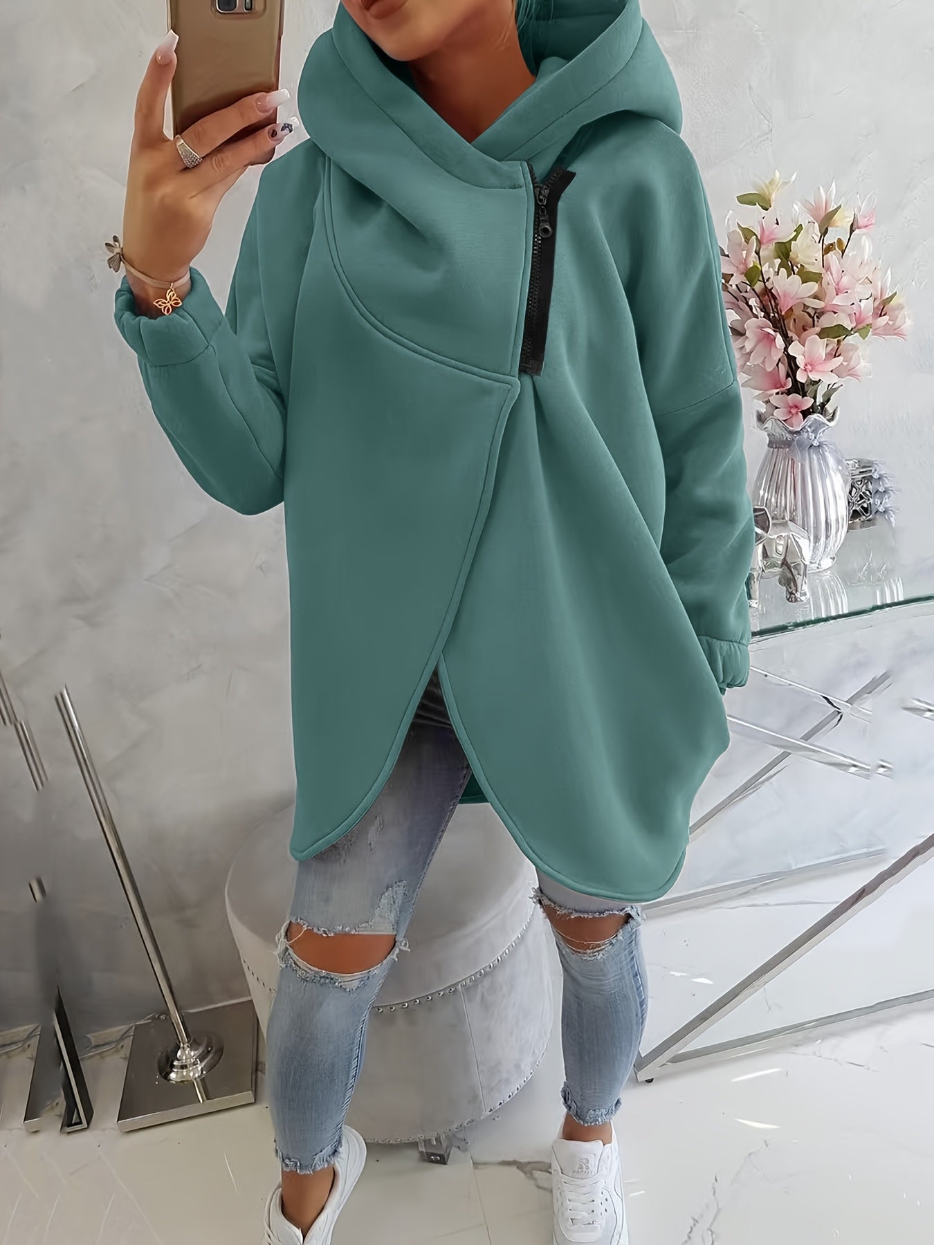 Hoodie met rits en voorzakken voor dagelijks gebruik – VIRON - Glamorix