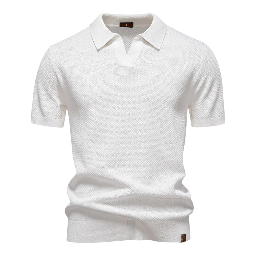 Stijlvol heren poloshirt met open kraag en fijne textuur – CALIX MODE - Glamorix