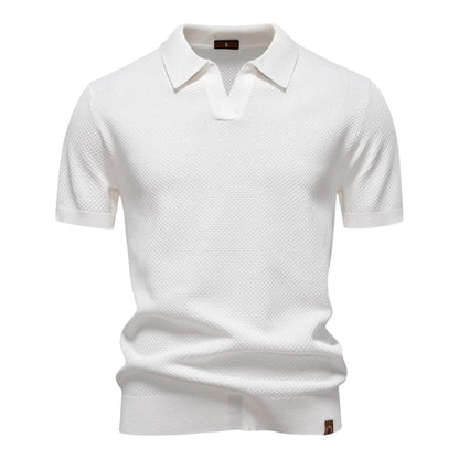 Stijlvol heren poloshirt met open kraag en fijne textuur – CALIX MODE - Glamorix