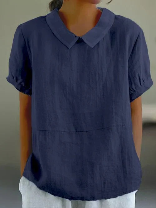 Lichte dames blouse met ronde hals en korte mouwen – ELIORA BLOOM - Glamorix