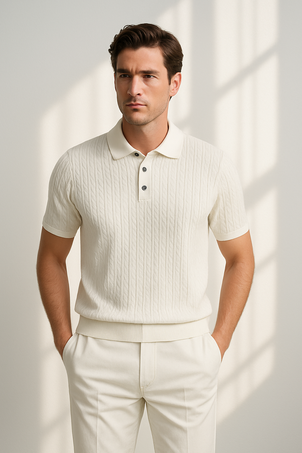 Stijlvol herenpoloshirt met korte mouwen en gestructureerde afwerking – LUCENTO - Glamorix