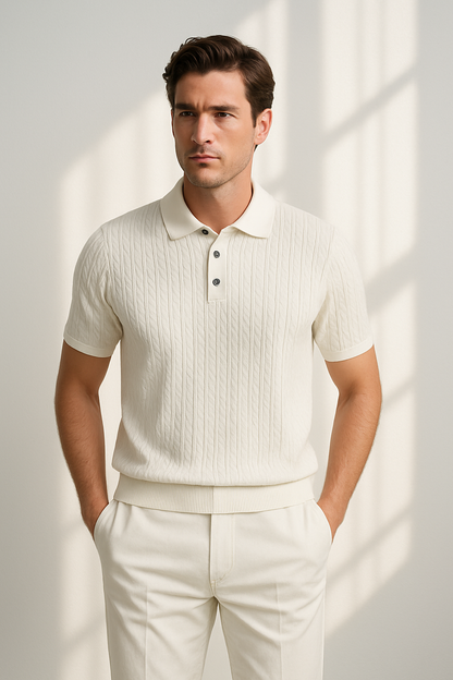 Stijlvol herenpoloshirt met korte mouwen en gestructureerde afwerking – LUCENTO - Glamorix