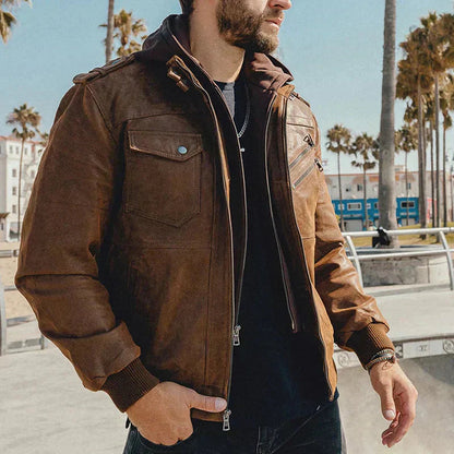 RAGNAR - Chaqueta robusta con capucha y bolsillos con cremallera para hombre - Glamorix