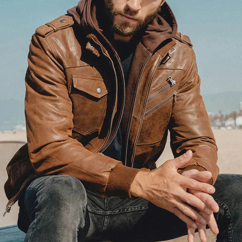 RAGNAR - Chaqueta robusta con capucha y bolsillos con cremallera para hombre - Glamorix