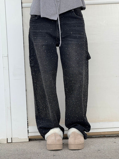 Glanzende wide leg jeans met hoge taille en relaxte fit – SERA SHINE - Glamorix