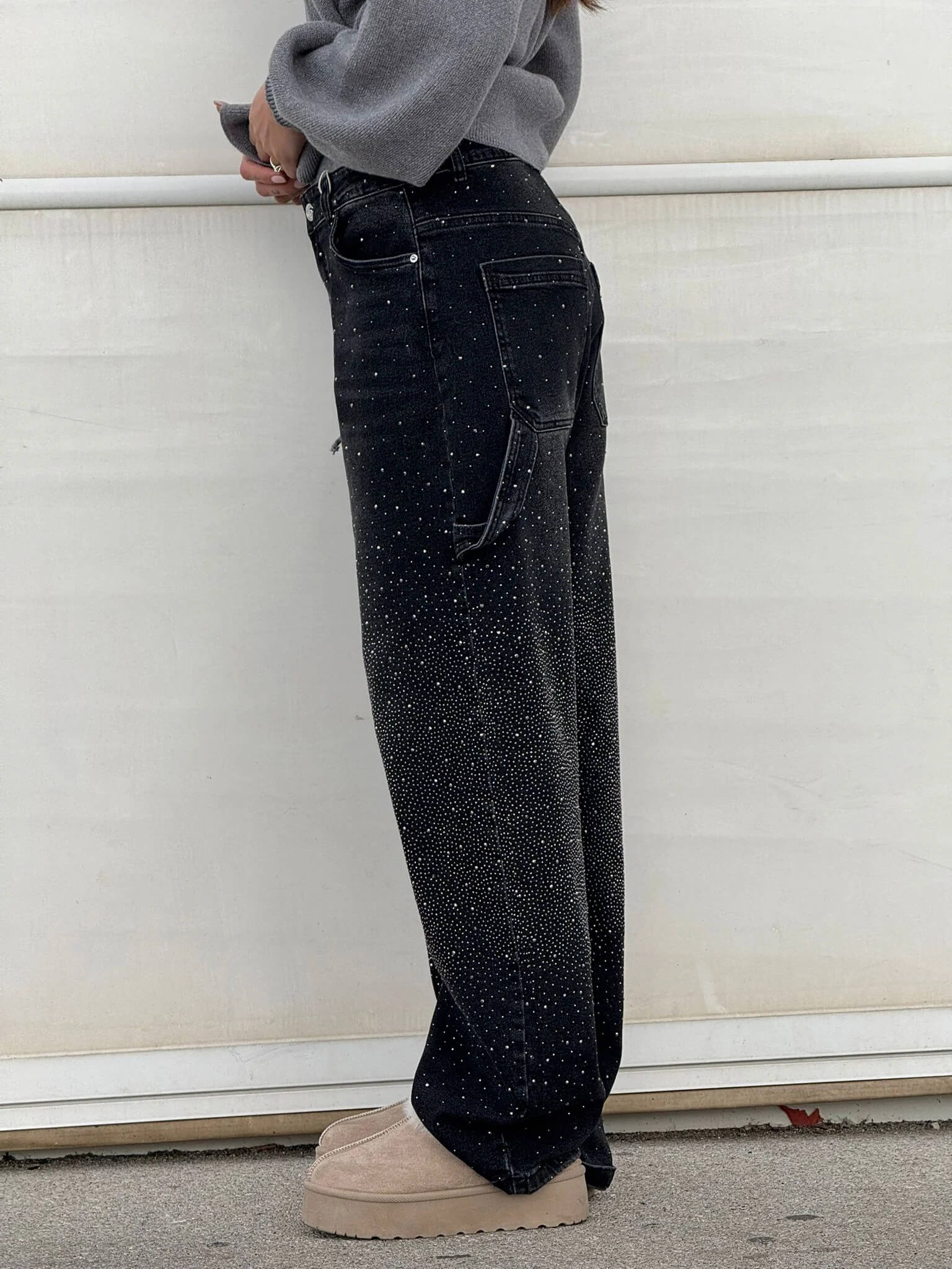 Glanzende wide leg jeans met hoge taille en relaxte fit – SERA SHINE - Glamorix