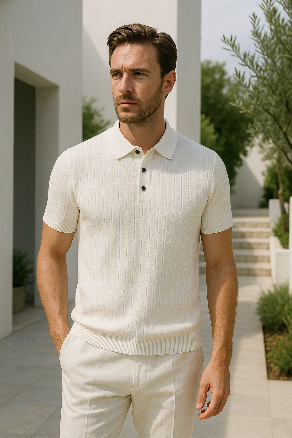 Stijlvol herenpoloshirt met korte mouwen en gestructureerde afwerking – LUCENTO - Glamorix