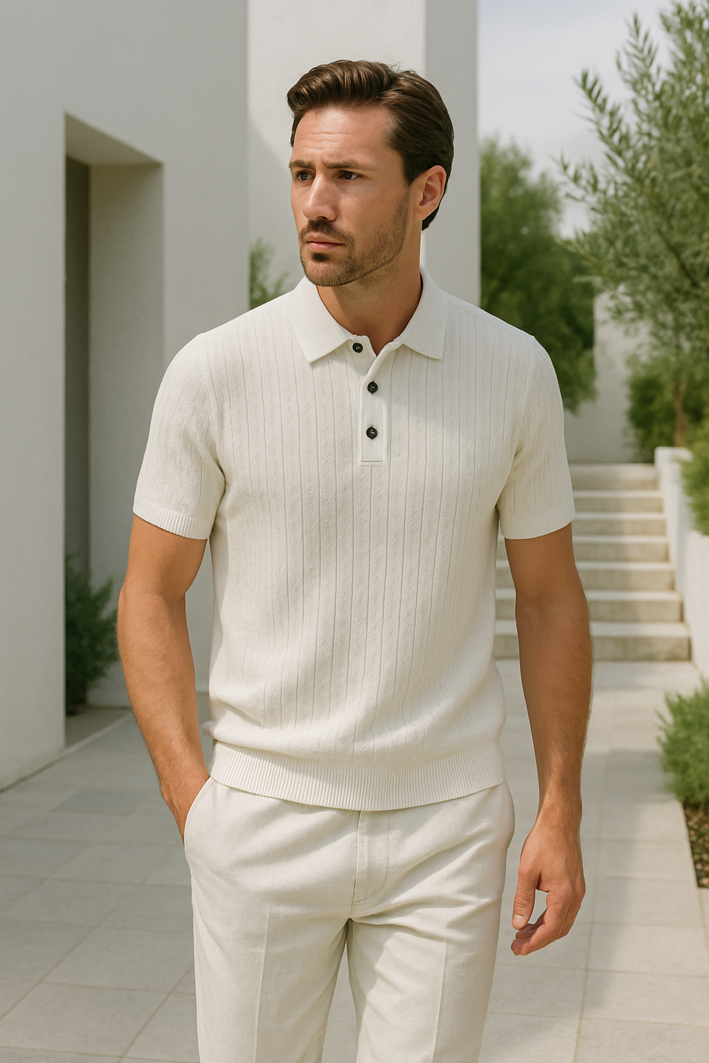 Stijlvol herenpoloshirt met korte mouwen en gestructureerde afwerking – LUCENTO - Glamorix