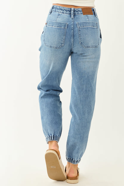 NOËLLE – Blauwe dames jeans jogger met trekkoord en relaxed fit - Glamorix