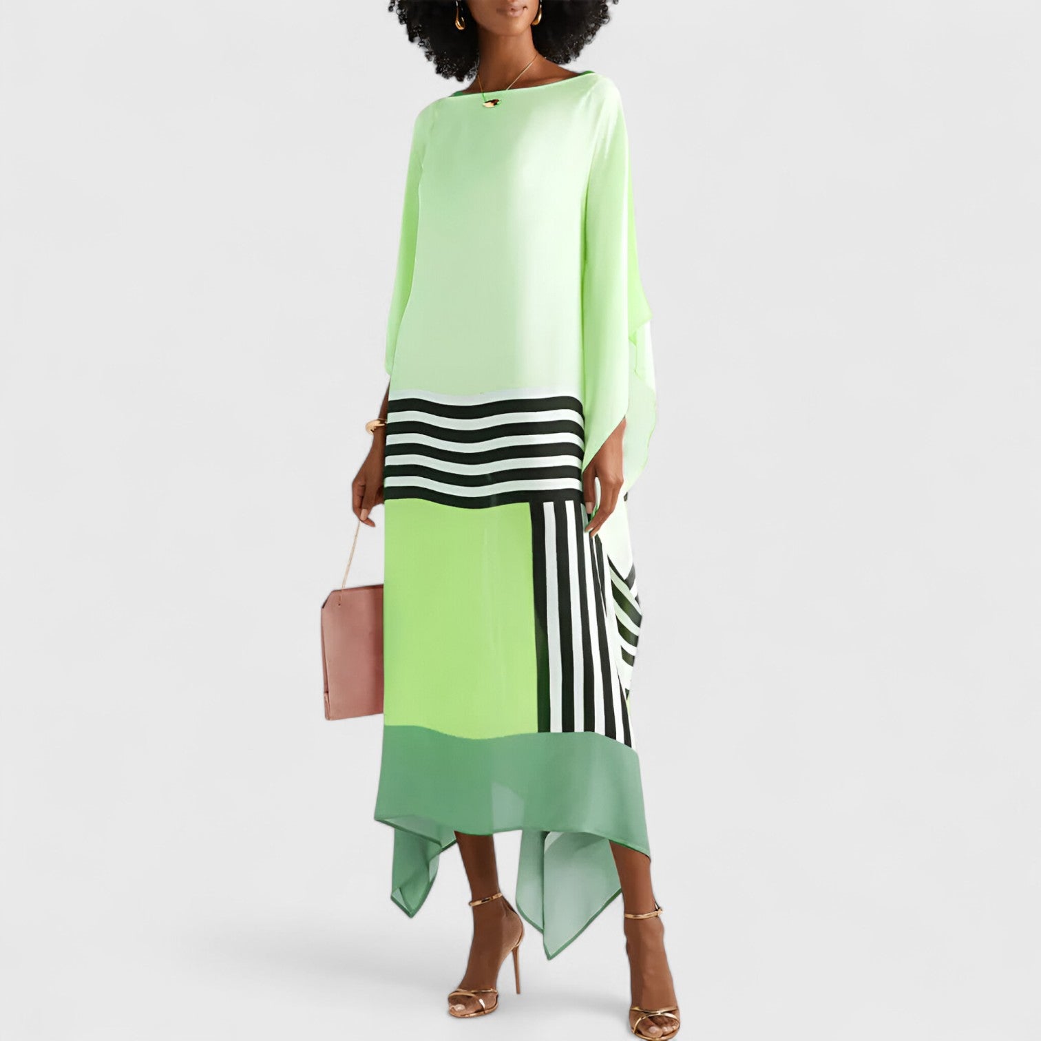 Vloeiende damesjurk met kaftan-snit en asymmetrische zoom – AYLA DRIFT - Glamorix