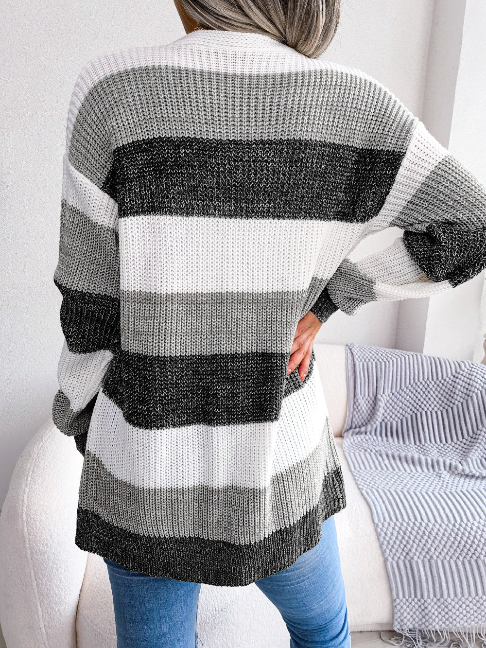 Katoenmix Cardigan Jas – Lanternmouwen En Warme Dekking - Glamorix