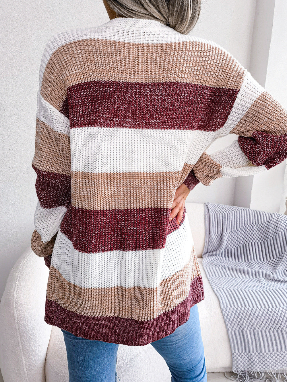 Katoenmix Cardigan Jas – Lanternmouwen En Warme Dekking - Glamorix