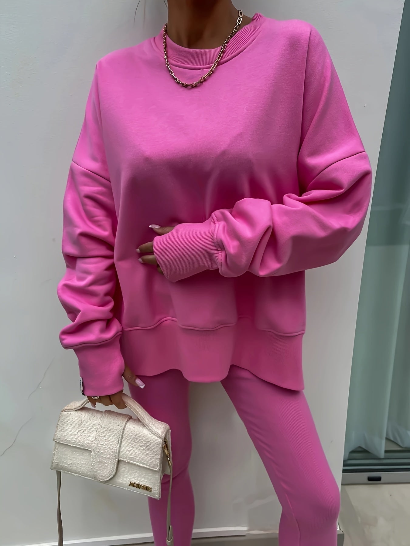 Katoenmix set met losse pullover en broek voor dames – ZELON - Glamorix