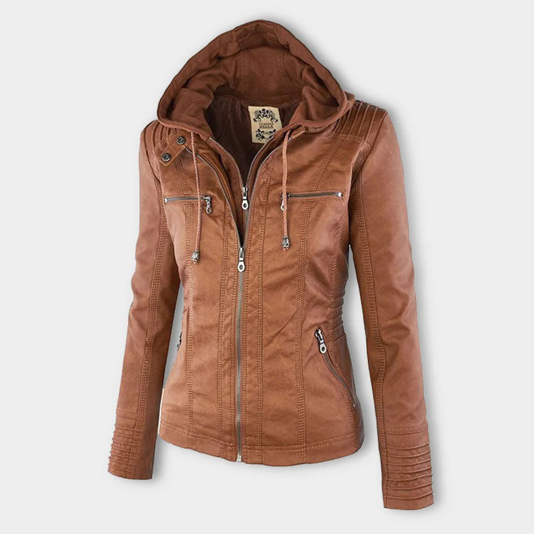 AURORA – Dames leren jas met capuchon en moderne pasvorm - Glamorix