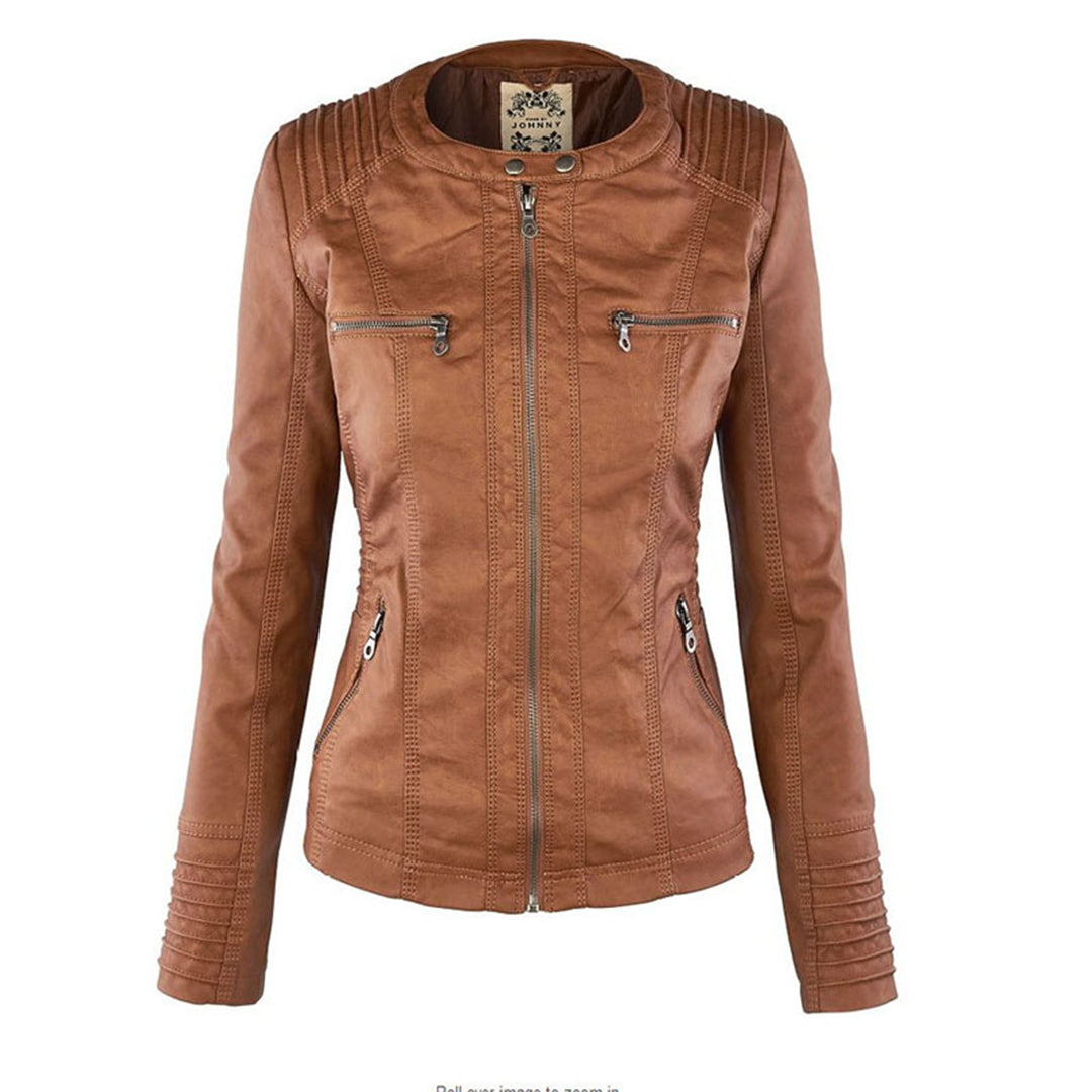LEIGH – Chaqueta de cuero impermeable para mujer con capucha - Glamorix