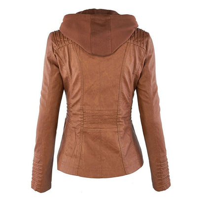 LEIGH – Chaqueta de cuero impermeable para mujer con capucha - Glamorix