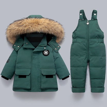 LUKA - Conjunto de invierno para niños con capucha de piel sintética y mono de esquí para niños y niñas - Glamorix