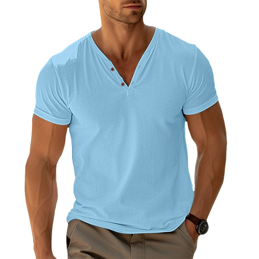 Modern heren T-shirt met V-hals en knoopdetail – DEXTON V-NECK - Glamorix