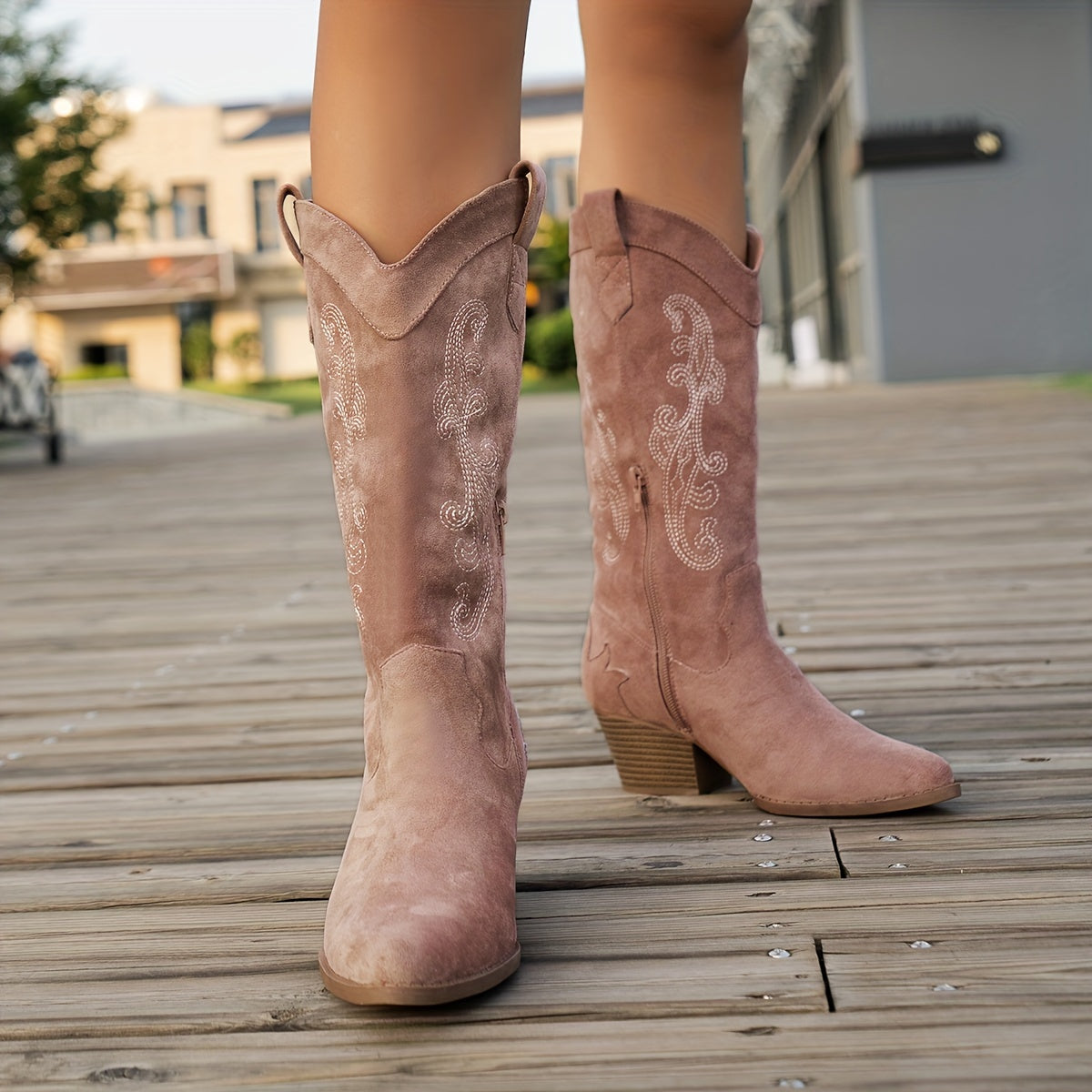 Laarzen met puntneus en middelhoge blokhak en zijrits voor dames ontworpen voor dagelijks draagcomfort – VELORA - Glamorix